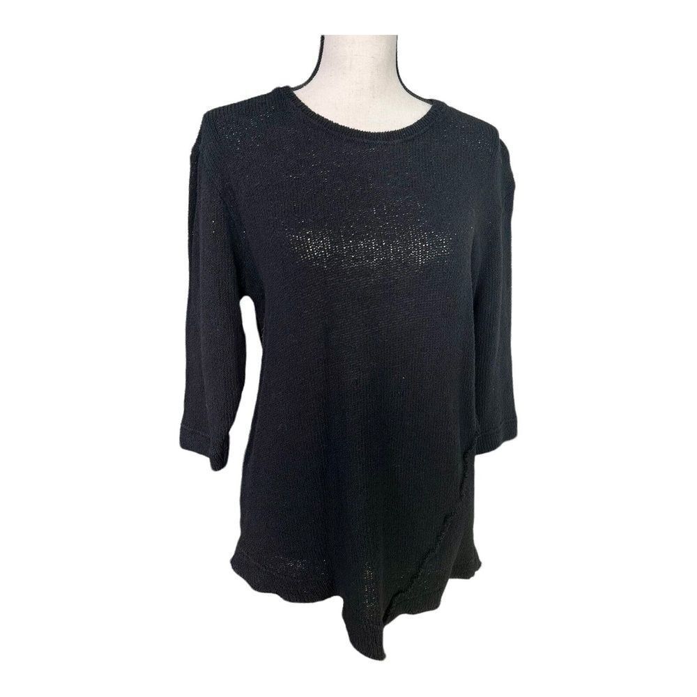 Zara Womens Sweater 3/4 Sleeves Black Asymmetrical Crew Neck Solid Pullover XL